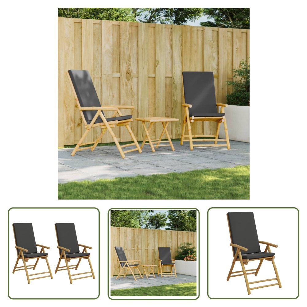 The Living Store Składane krzesła ogrodowe z poduszkami - 2 szt. - bambusowe - Krzesło Ogrodowe