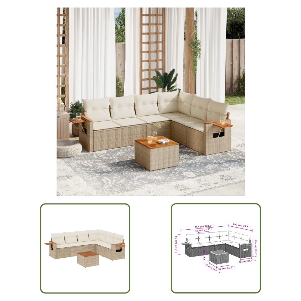 The Living Store 7-cz. zestaw wypoczynkowy do ogrodu - z poduszkami - beżowy - Sofa Ogrodowa