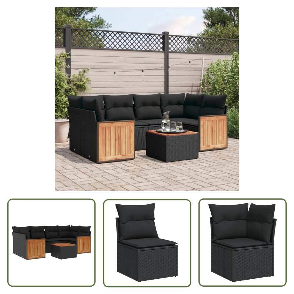 The Living Store 7-cz. zestaw wypoczynkowy do ogrodu - z poduszkami - czarny - Sofa Ogrodowa