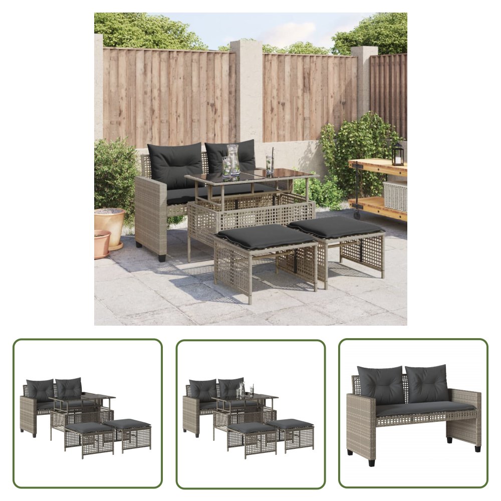 The Living Store 4-cz. zestaw wypoczynkowy do ogrodu - z poduszkami jasnoszary - Sofa Ogrodowa
