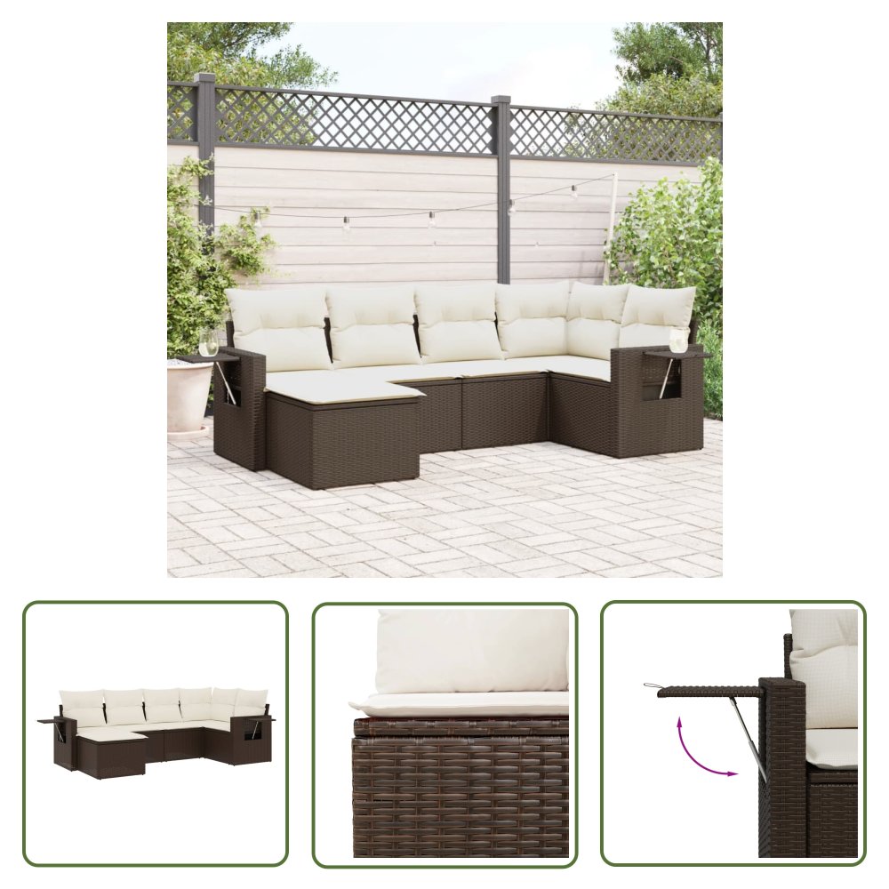 The Living Store 6-cz. zestaw wypoczynkowy do ogrodu - z poduszkami - brązowy - Sofa Ogrodowa