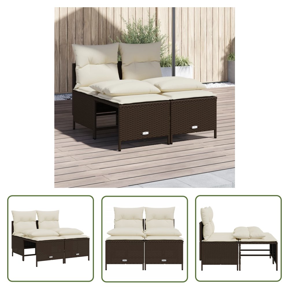 The Living Store 4-cz zestaw wypoczynkowy do ogrodu - poduszki - brązowy rattan PE - Sofa Ogrodowa