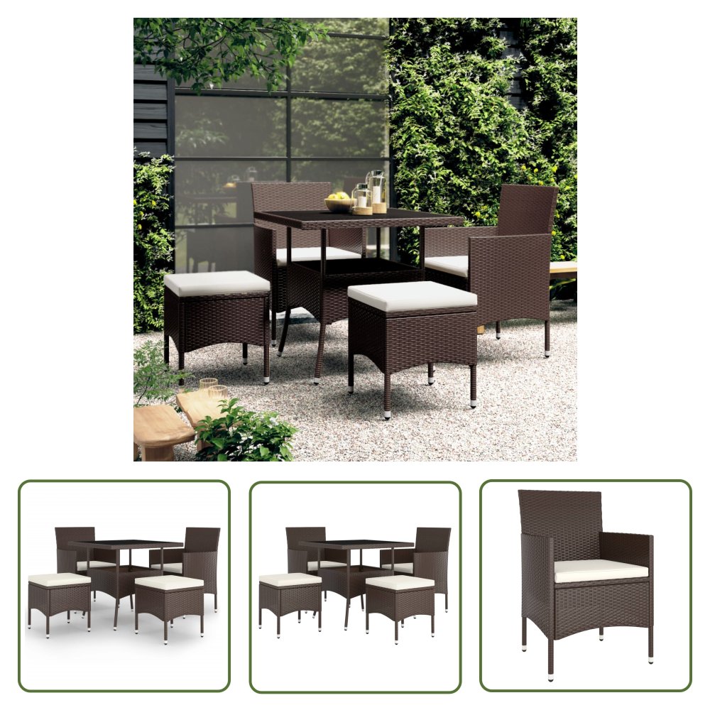 The Living Store 5-cz. zestaw mebli ogrodowych - polirattan - brązowy - Zestaw Mebli Ogrodowych