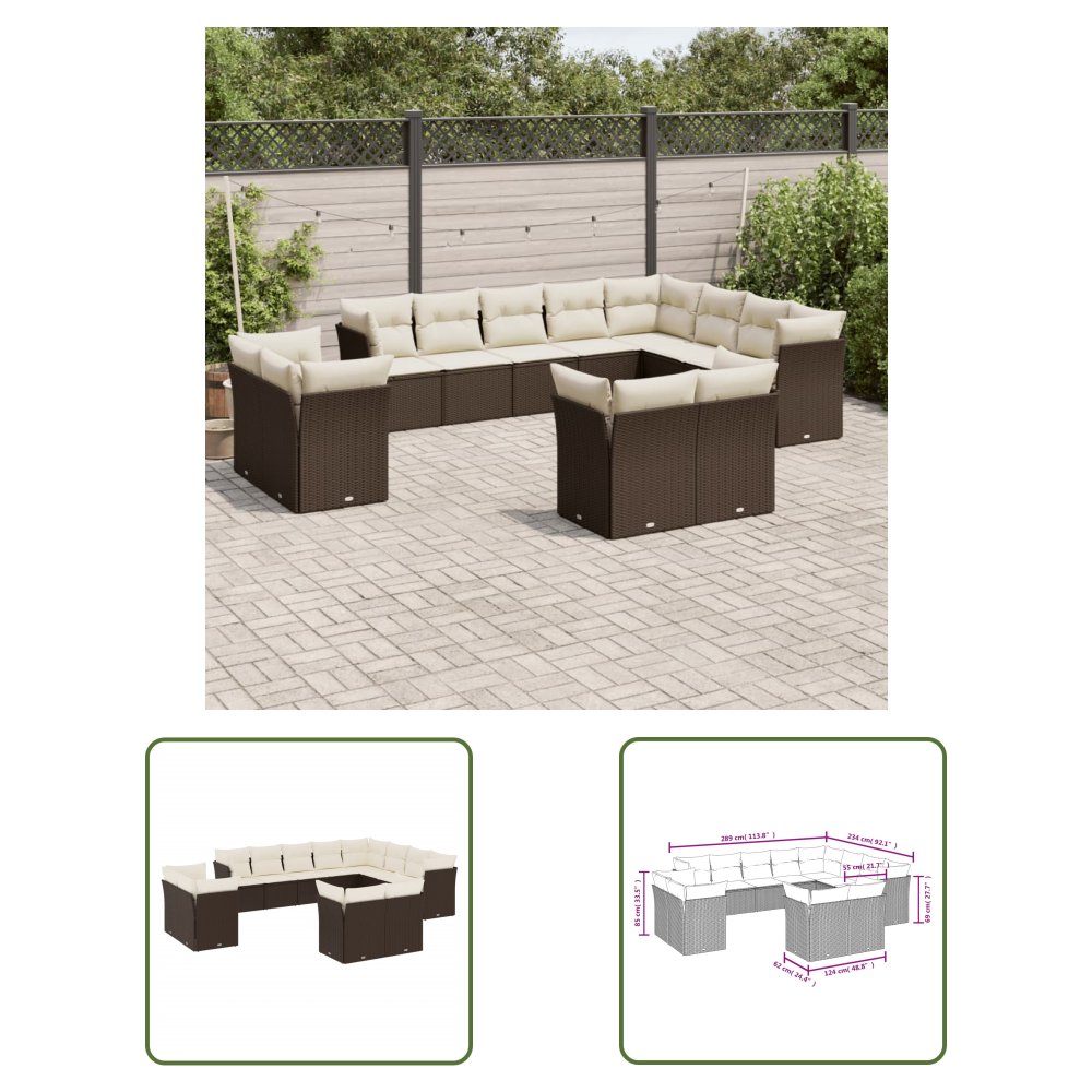 The Living Store 12-cz. zestaw mebli do ogrodu - z poduszkami brązowe polirattan - Sofa Ogrodowa