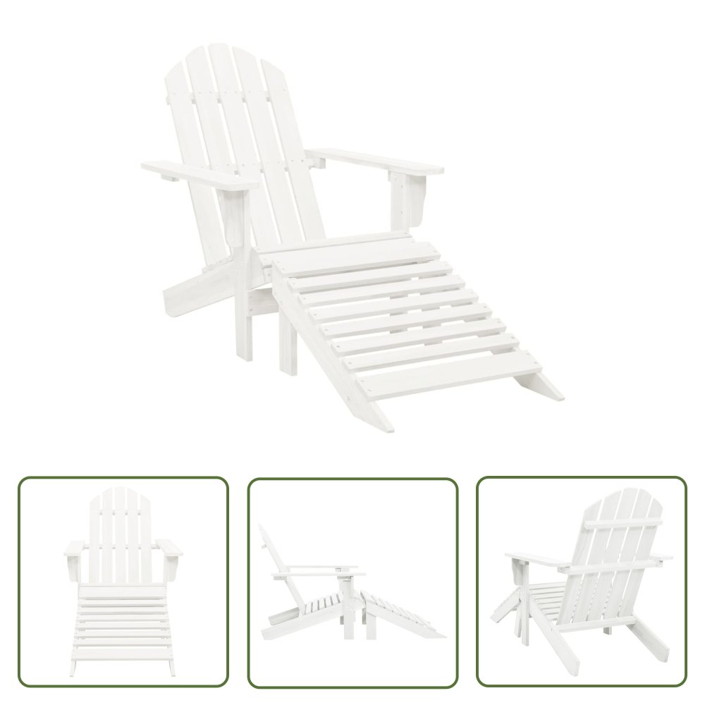 The Living Store Krzesło ogrodowe z podnóżkiem - drewniane - białe - Fotel Ogrodowy