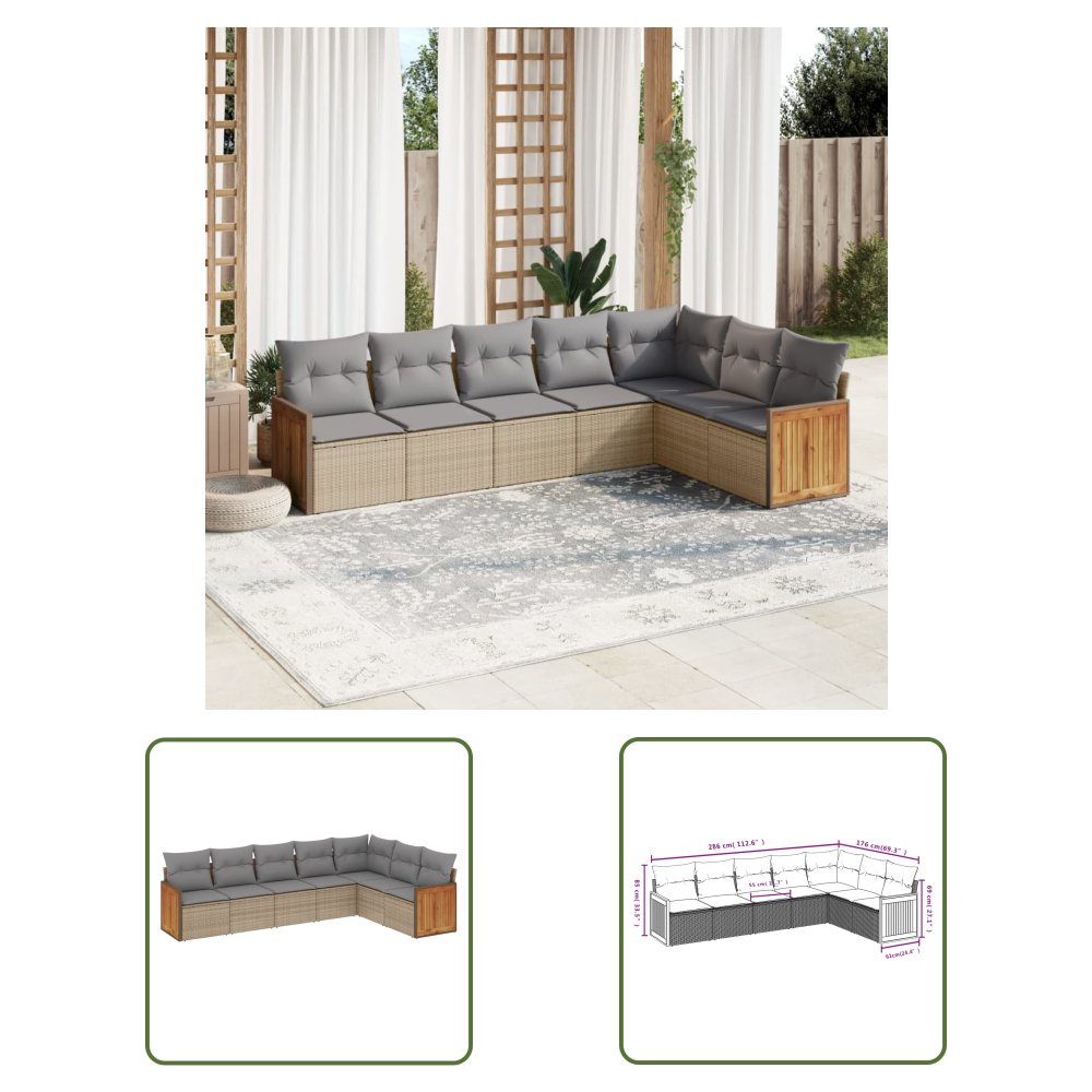 The Living Store 7-cz. zestaw wypoczynkowy do ogrodu - z poduszkami - beżowy - Sofa Ogrodowa