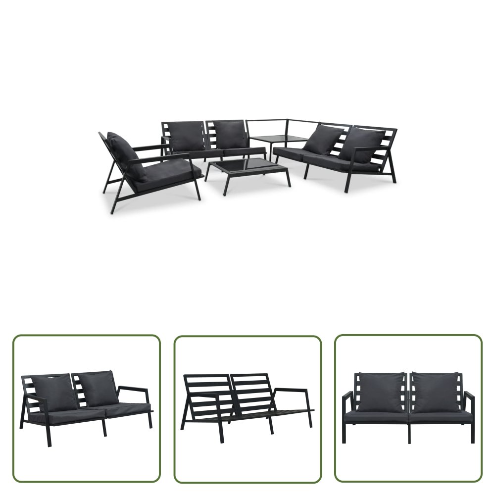 The Living Store 5-cz. zestaw mebli do ogrodu - poduszki - aluminium - ciemnoszary - Sofa Ogrodowa