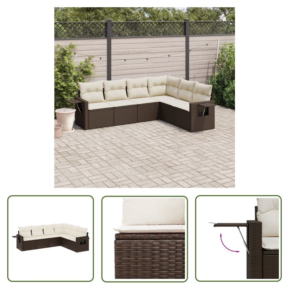 The Living Store 6-cz. zestaw wypoczynkowy do ogrodu - z poduszkami - brązowy - Sofa Ogrodowa