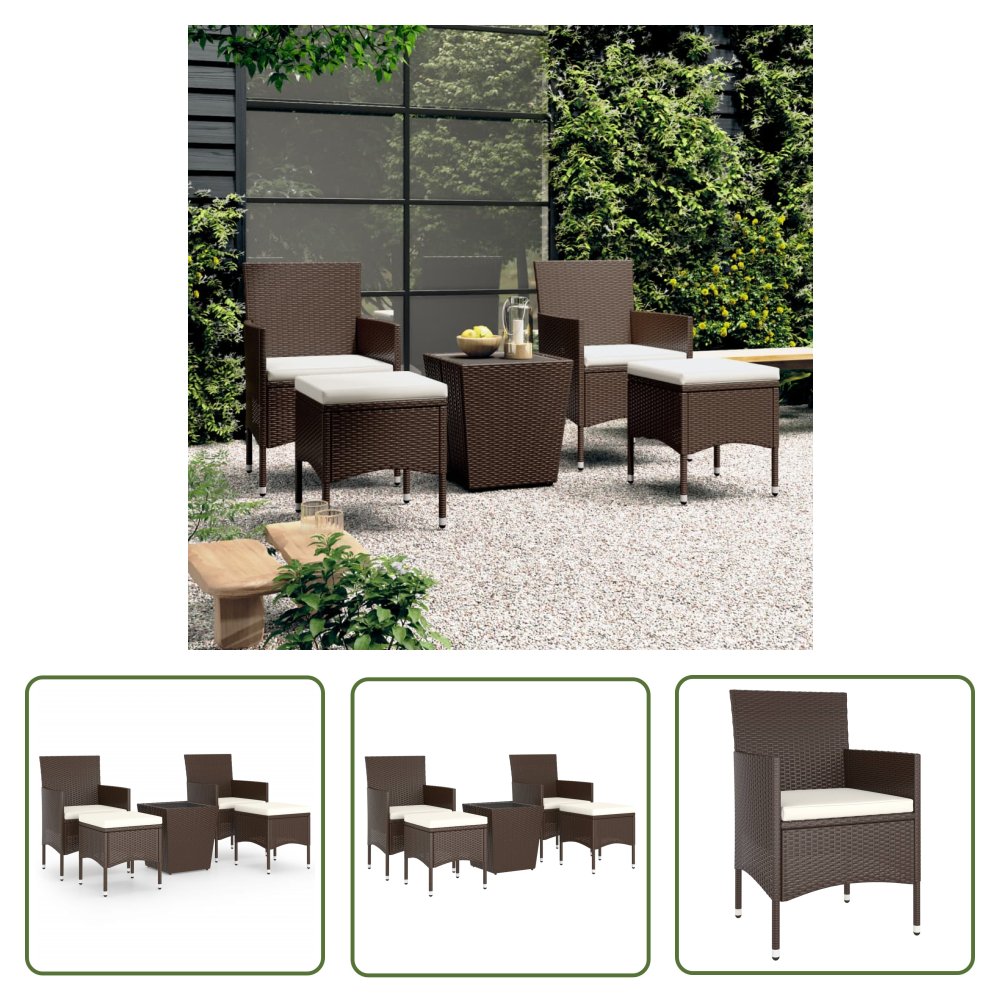 The Living Store 5-cz. zestaw mebli bistro - rattan PE i szkło hartowane - brązowy - Zestaw Mebli Bistro Do Ogrodu