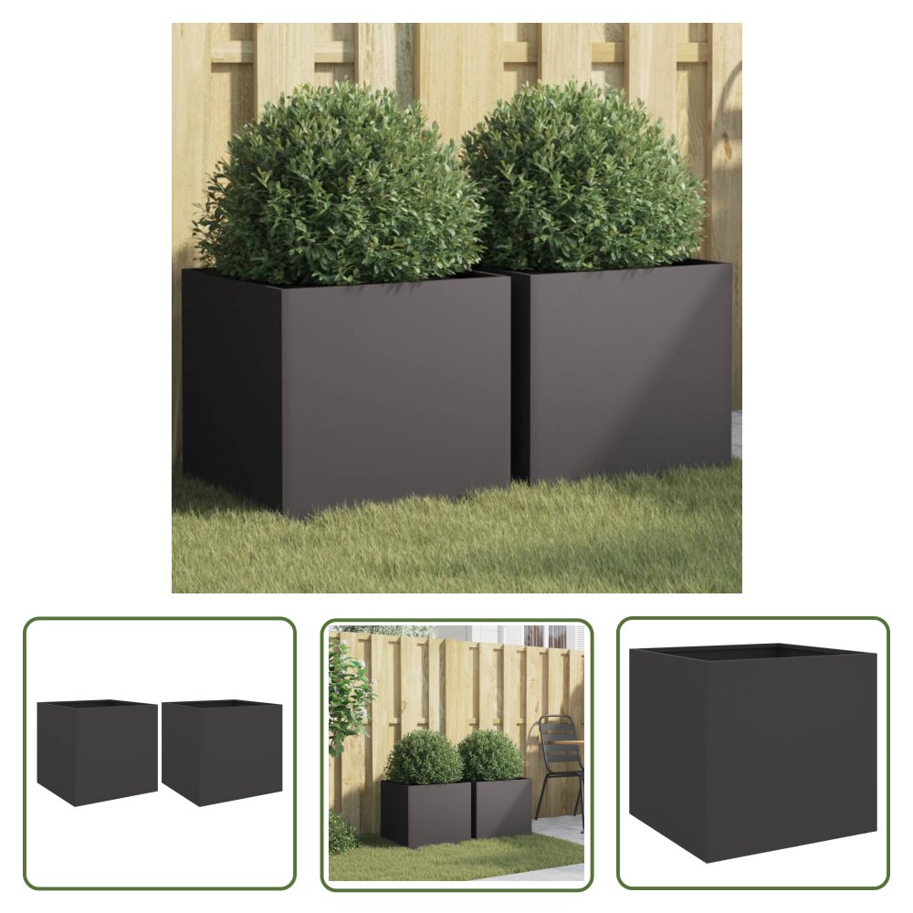 The Living Store Donice - 2 szt. - czarne - 42x40x39 cm - stal - Doniczka