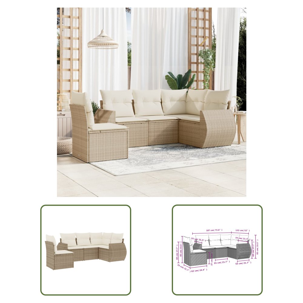The Living Store 5-cz. zestaw mebli ogrodowych z poduszkami - beżowy - polirattan - Sofa Ogrodowa