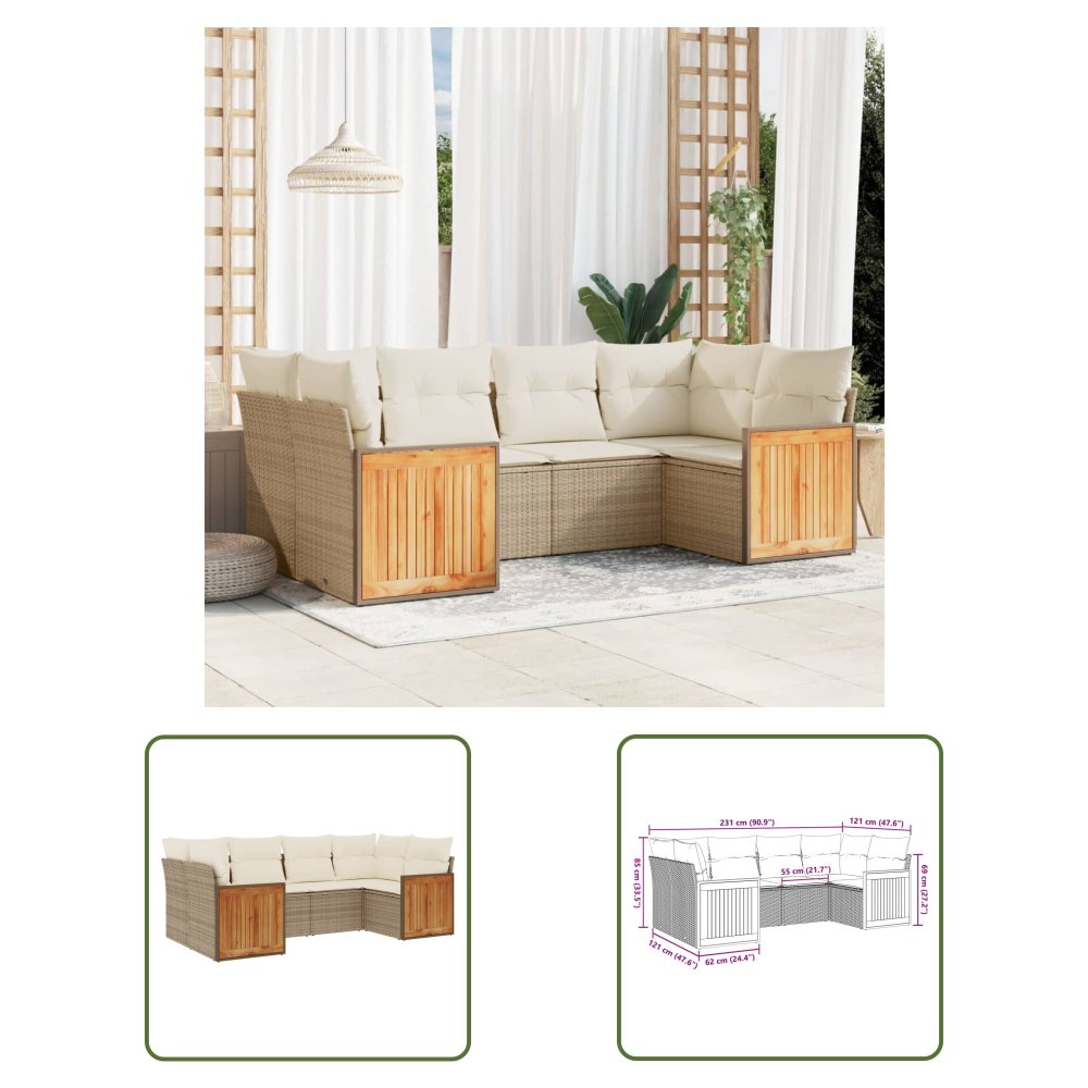 The Living Store 6-cz. zestaw mebli ogrodowych z poduszkami - beżowy - polirattan - Sofa Ogrodowa