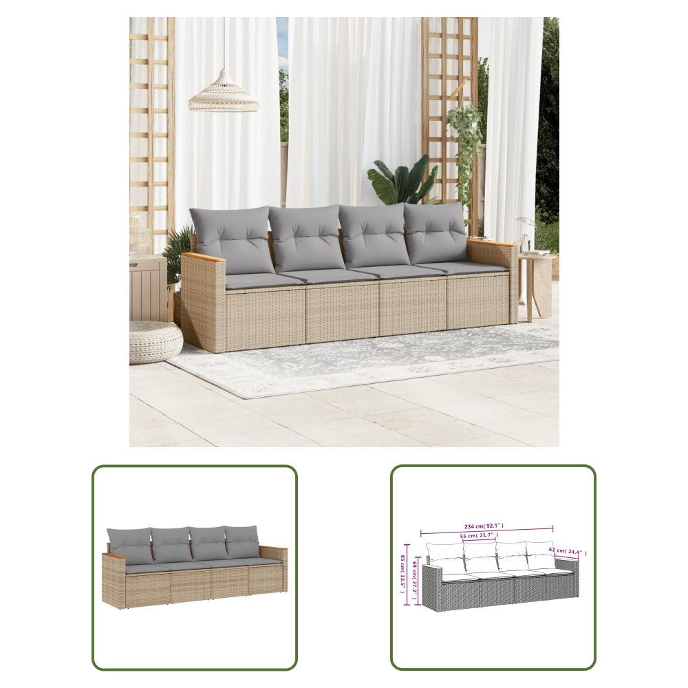 The Living Store 4-cz. zestaw mebli ogrodowych z poduszkami - beżowy - polirattan - Sofa Ogrodowa