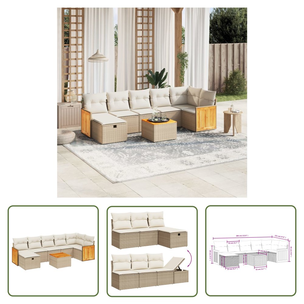 The Living Store 8-cz. zestaw mebli ogrodowych z poduszkami - beżowy - polirattan - Sofa Ogrodowa