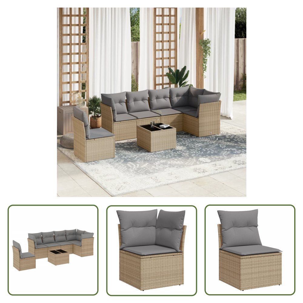 The Living Store 7-cz. zestaw wypoczynkowy do ogrodu - z poduszkami - beżowy - Sofa Ogrodowa