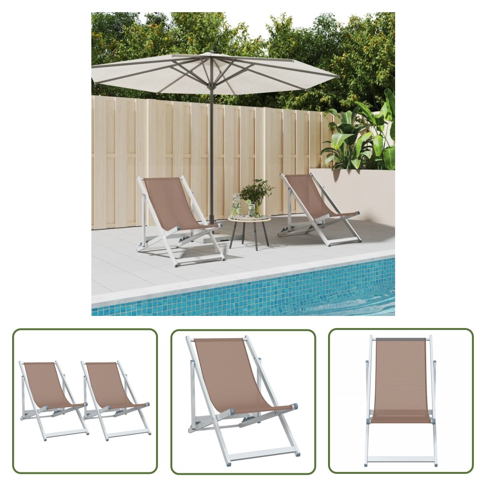 The Living Store Składane krzesła plażowe - 2 szt. - brąz - aluminium i textilene - Krzesło Plażowe