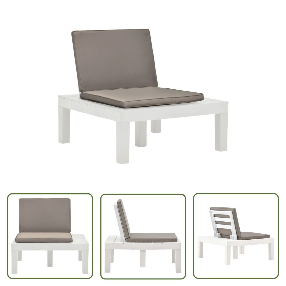 The Living Store Siedzisko ogrodowe z poduszką - plastik - białe - Siedzisko Ogrodowe