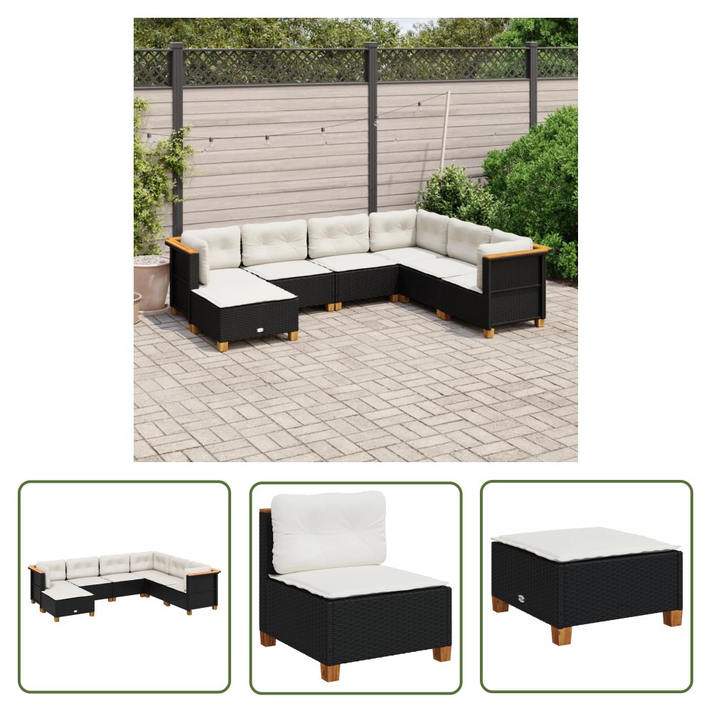 The Living Store 7-cz. zestaw wypoczynkowy do ogrodu - z poduszkami - czarny - Sofa Ogrodowa