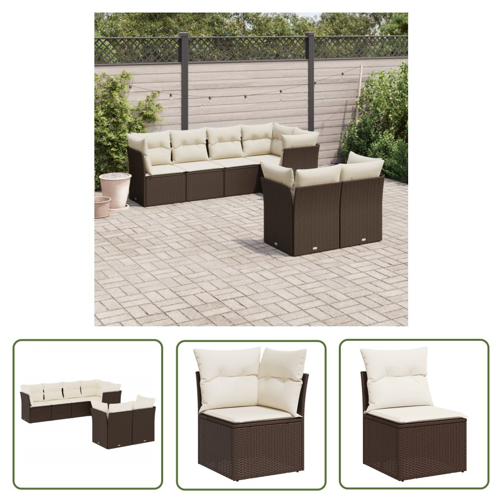 The Living Store 7-cz. zestaw wypoczynkowy do ogrodu - z poduszkami - brązowy - Sofa Ogrodowa