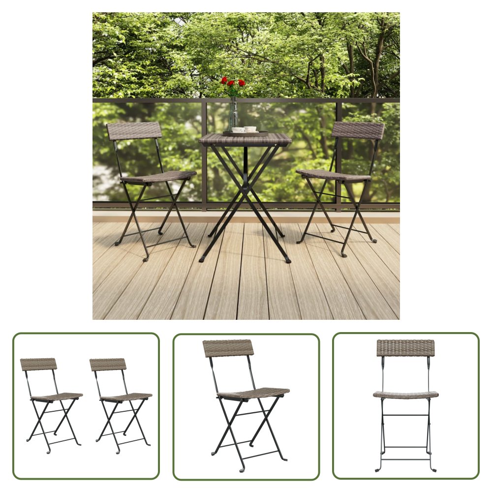 The Living Store Składane krzesła bistro - 2 szt. - szare - polirattan i stal - Krzesło