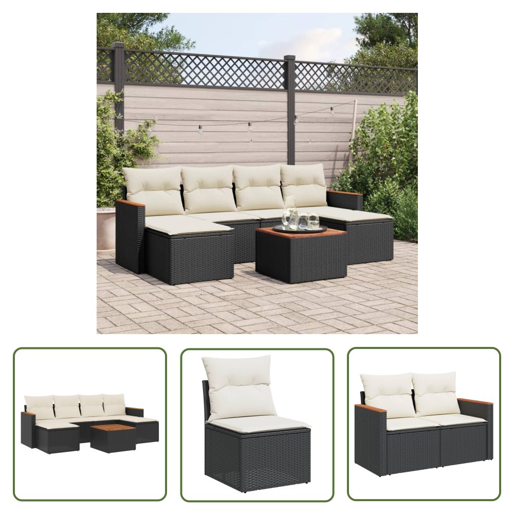 The Living Store 7-cz. zestaw wypoczynkowy do ogrodu - z poduszkami - czarny - Sofa Ogrodowa