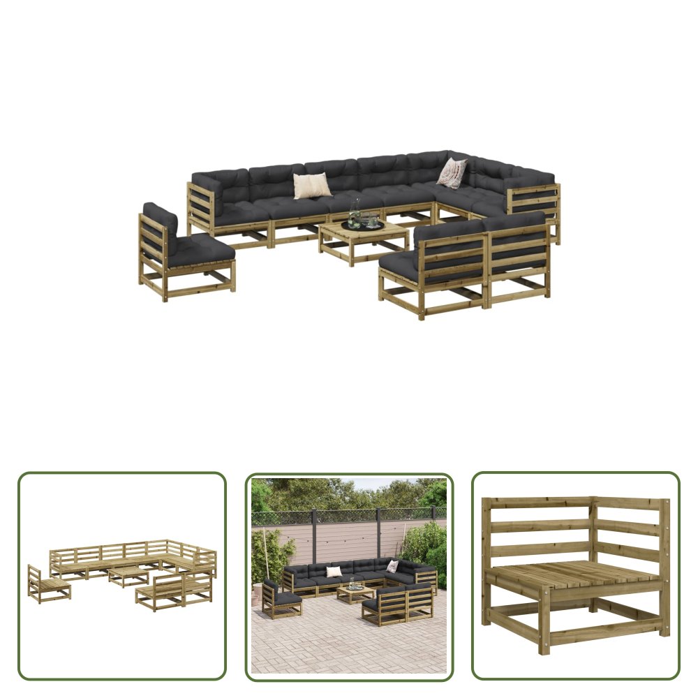 The Living Store 11-cz. zestaw wypoczynkowy do ogrodu - impregnowana sosna - Zestaw Wypoczynkowy Do Ogrodu