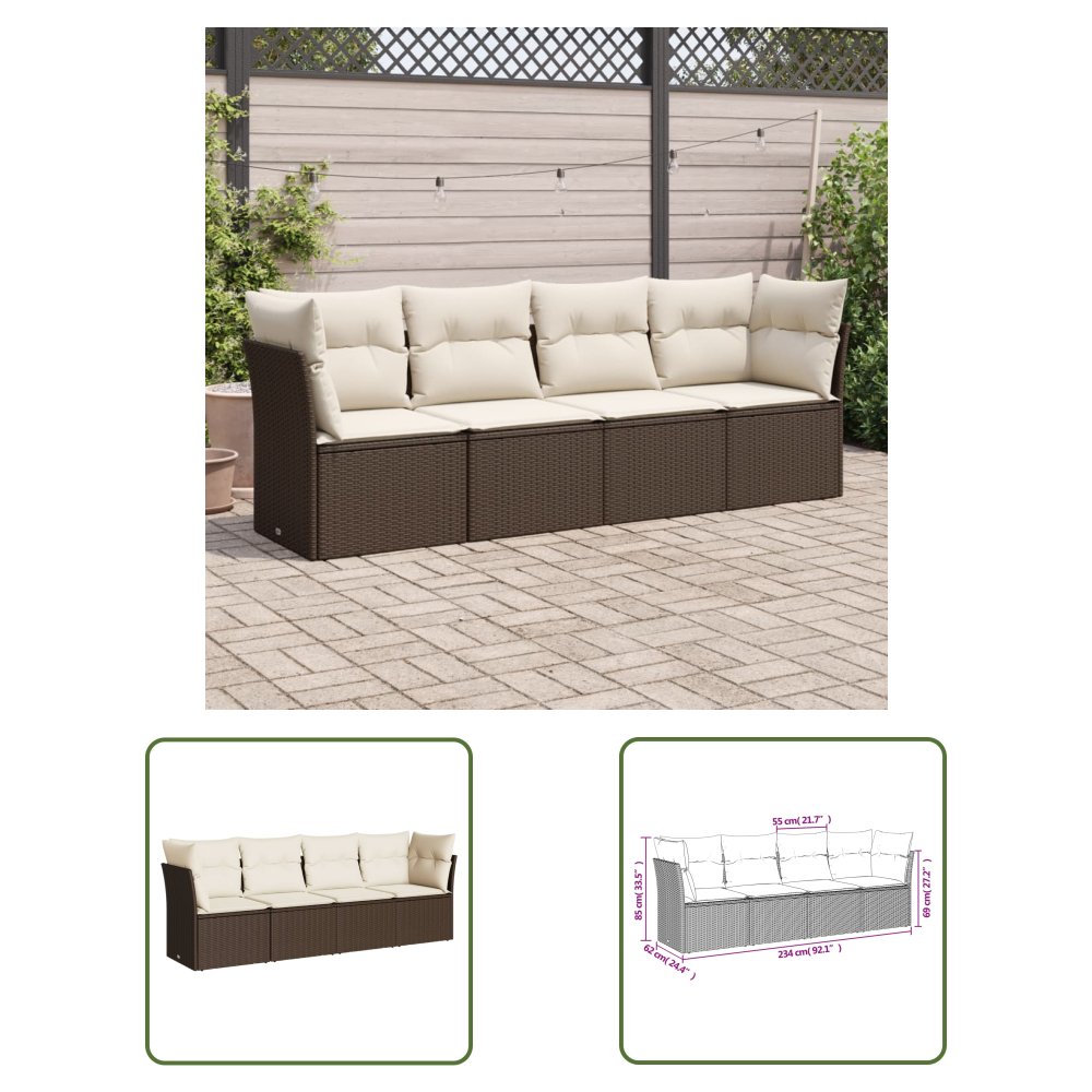 The Living Store 4-cz zestaw wypoczynkowy do ogrodu - poduszki - brązowy rattan PE - Sofa Ogrodowa