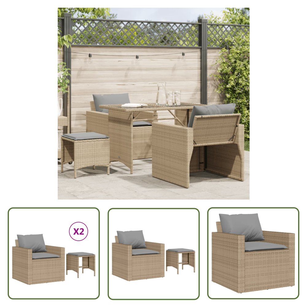 The Living Store 4-cz. zestaw mebli ogrodowych z poduszkami - beżowy - polirattan - Sofa Ogrodowa