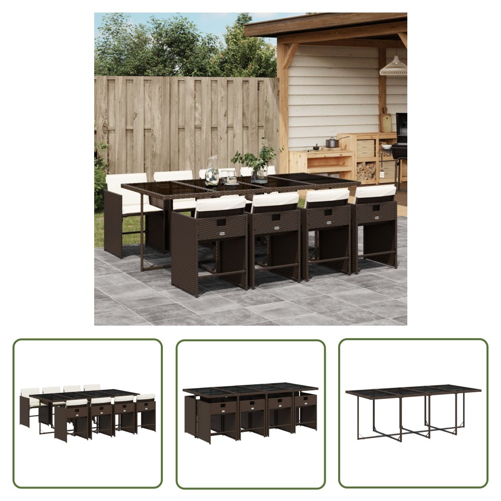 The Living Store 9-cz. zestaw mebli ogrodowych z poduszkami - brązowy - rattan PE - Meble Ogrodowe