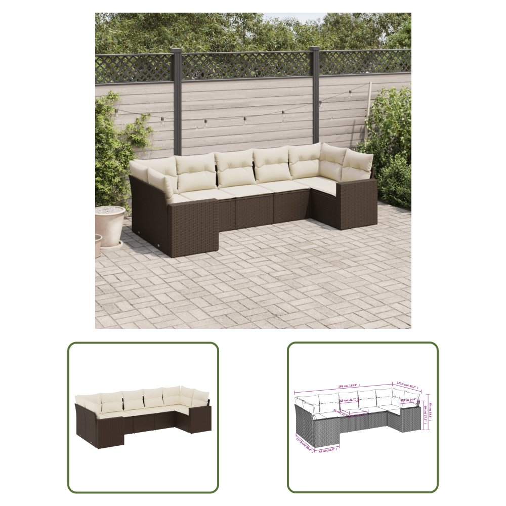 The Living Store 7-cz. zestaw wypoczynkowy do ogrodu - z poduszkami - brązowy - Sofa Ogrodowa