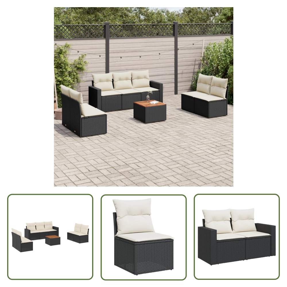 The Living Store 8-cz. zestaw wypoczynkowy do ogrodu - z poduszkami - czarny - Sofa Ogrodowa