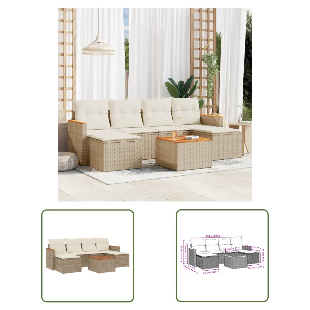 The Living Store 7-cz. zestaw wypoczynkowy do ogrodu - z poduszkami - beżowy - Sofa Ogrodowa