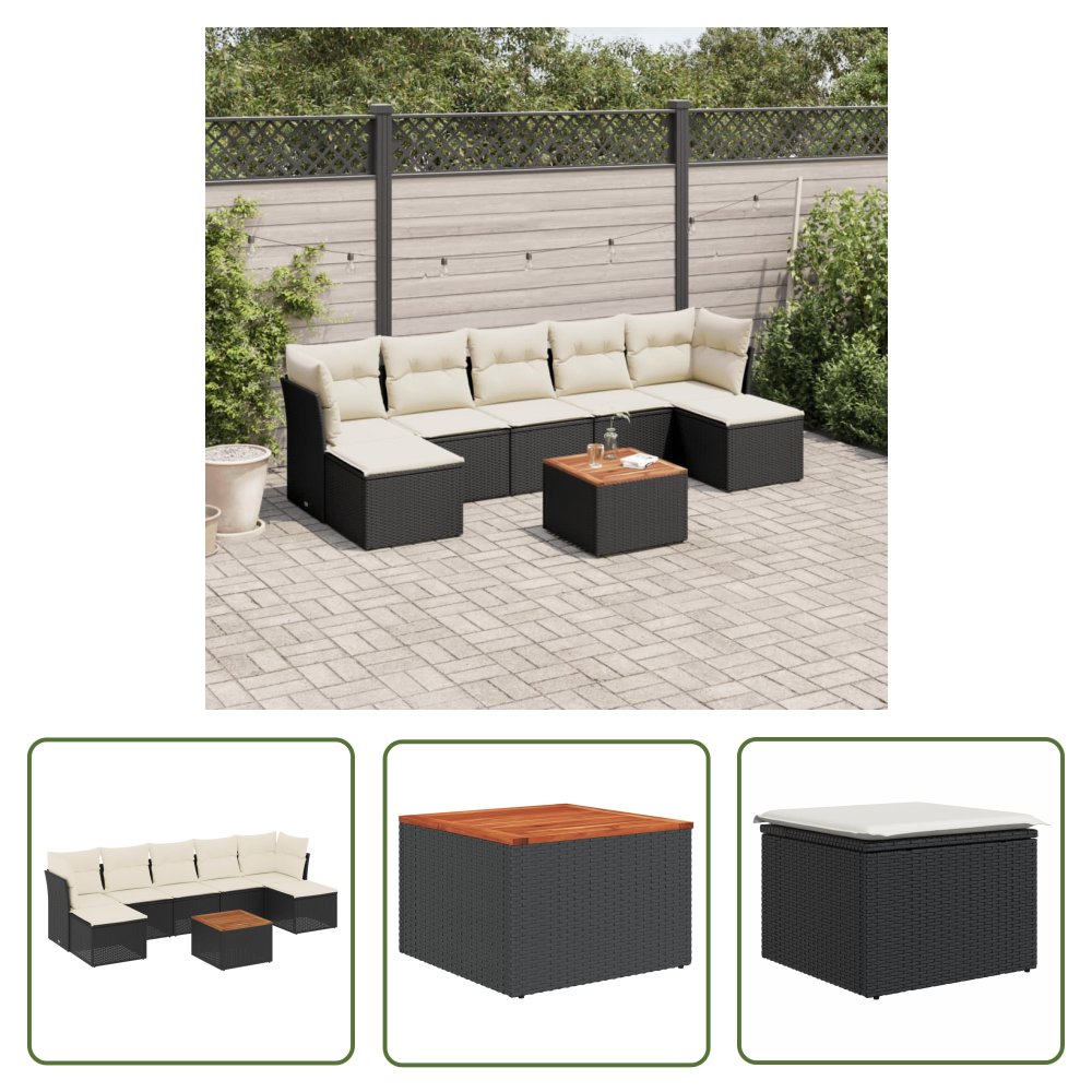 The Living Store 8-cz. zestaw wypoczynkowy do ogrodu - z poduszkami - czarny - Sofa Ogrodowa