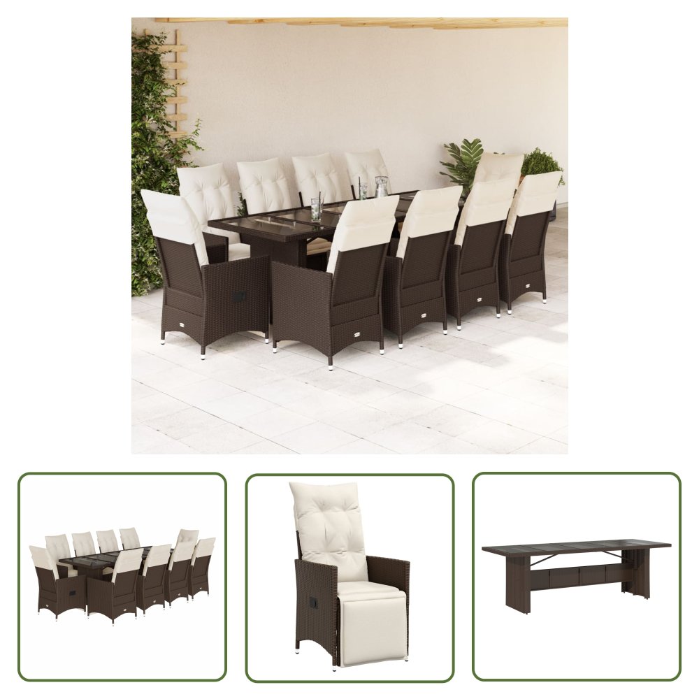 The Living Store 11-cz. zestaw ogrodowych mebli bistro z poduszkami - brązowy - Meble Ogrodow