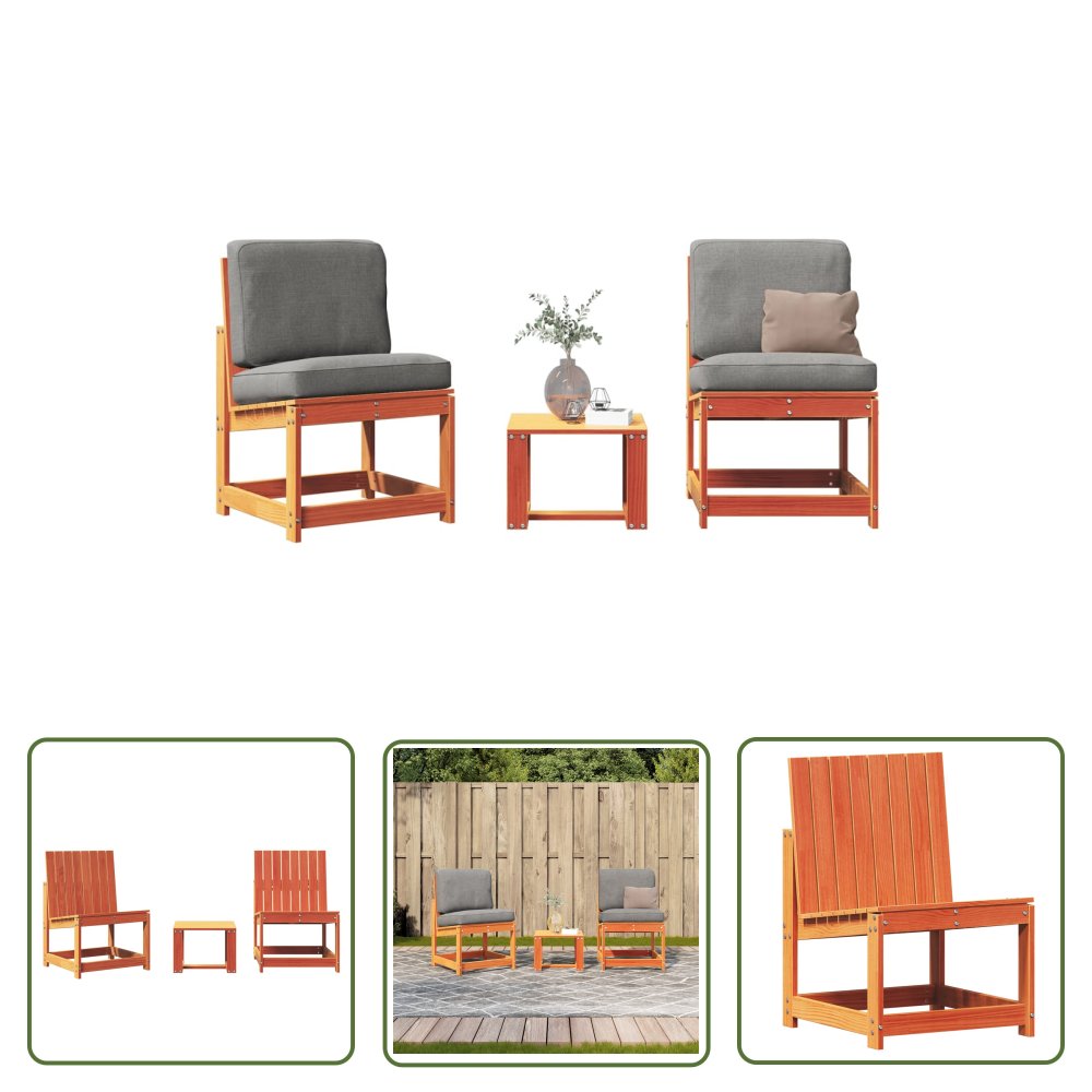 The Living Store 3-cz. zestaw mebli ogrodowych - woskowy brąz - drewno sosnowe - Zestaw Mebli Ogrodowych