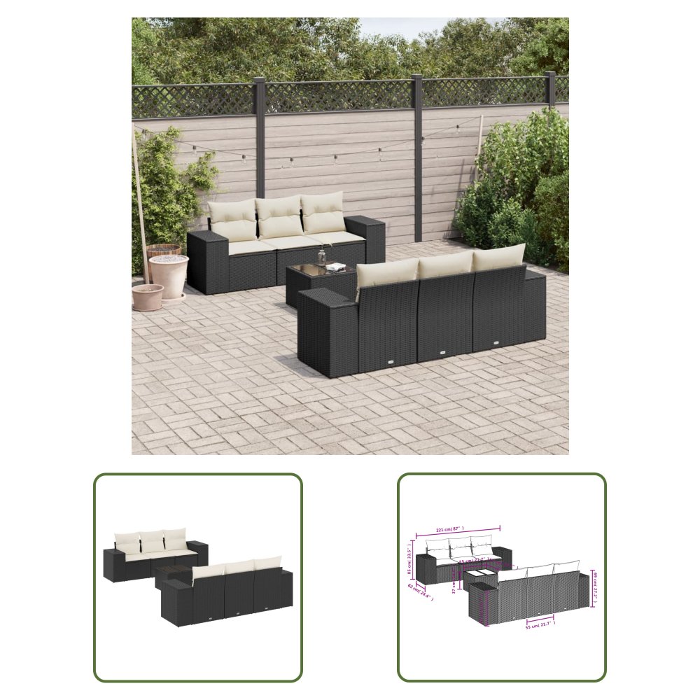 The Living Store 7-cz. zestaw wypoczynkowy do ogrodu - z poduszkami - czarny - Sofa Ogrodowa