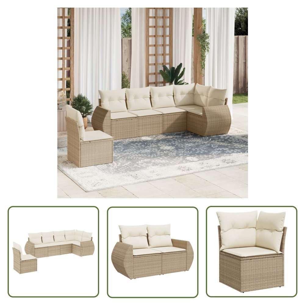 The Living Store 6-cz. zestaw mebli ogrodowych z poduszkami - beżowy - polirattan - Sofa Ogrodowa