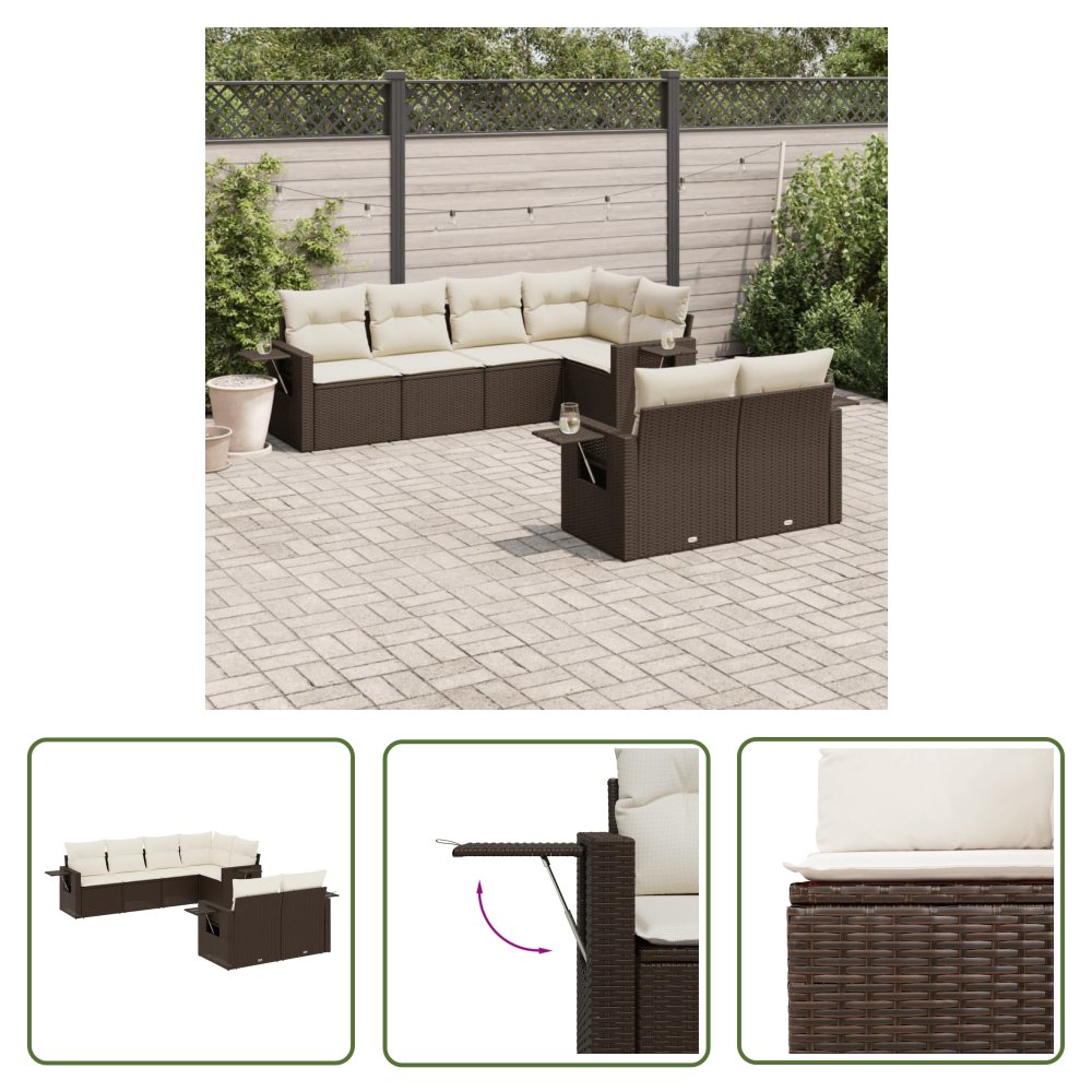 The Living Store 7-cz. zestaw wypoczynkowy do ogrodu - z poduszkami - brązowy - Sofa Ogrodowa