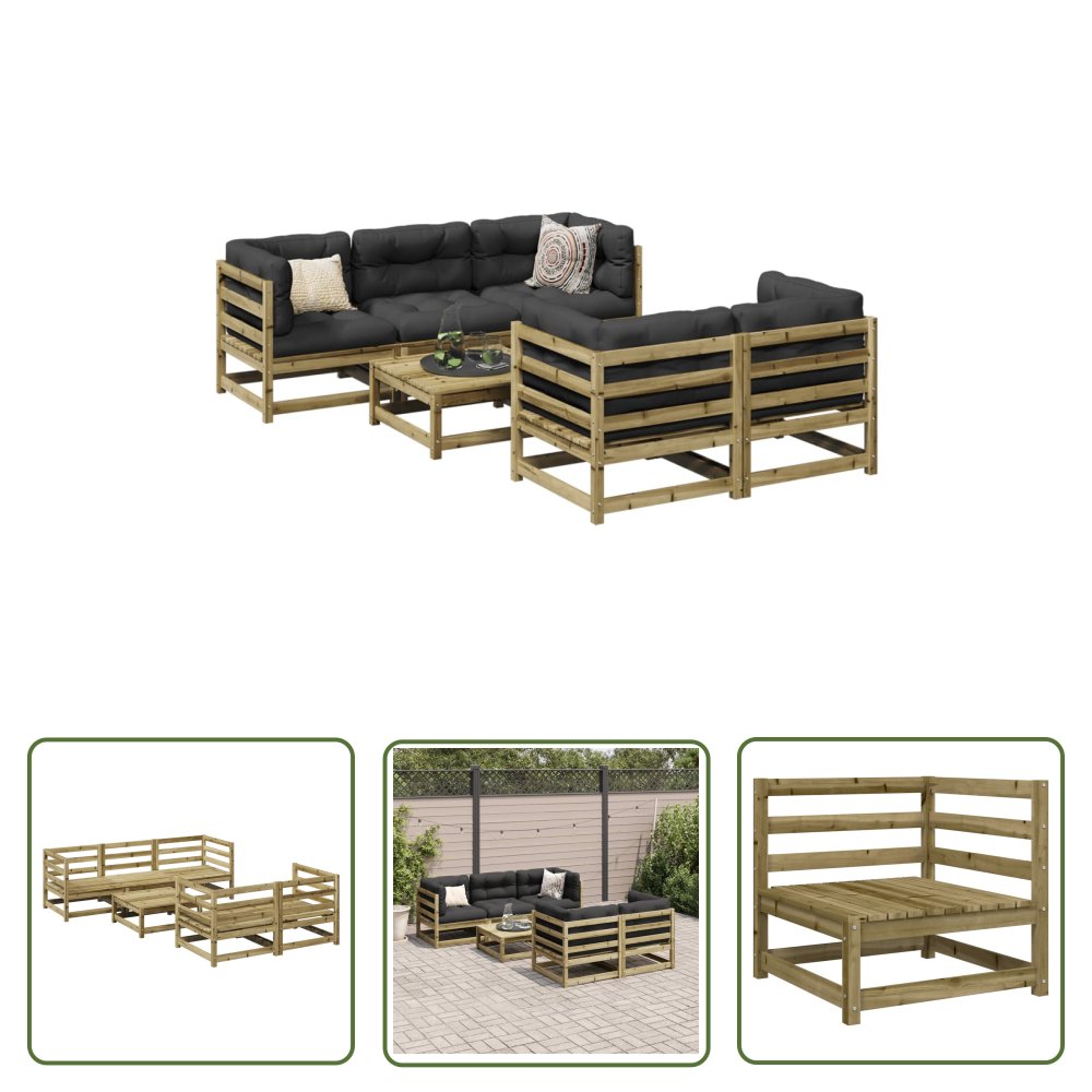 The Living Store 6-cz. zestaw wypoczynkowy do ogrodu - impregnowana sosna - Zestaw Wypoczynkowy Do Ogrodu