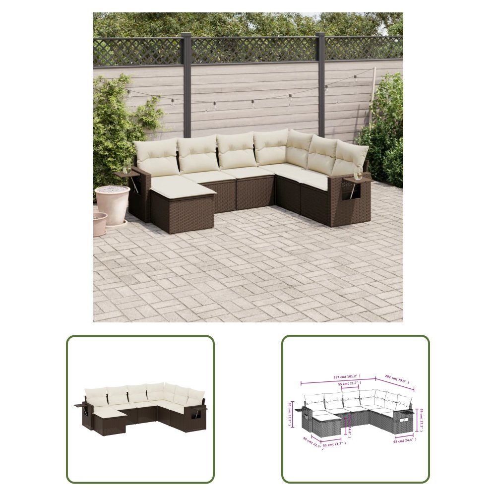 The Living Store 7-cz. zestaw wypoczynkowy do ogrodu - z poduszkami - brązowy - Sofa Ogrodowa