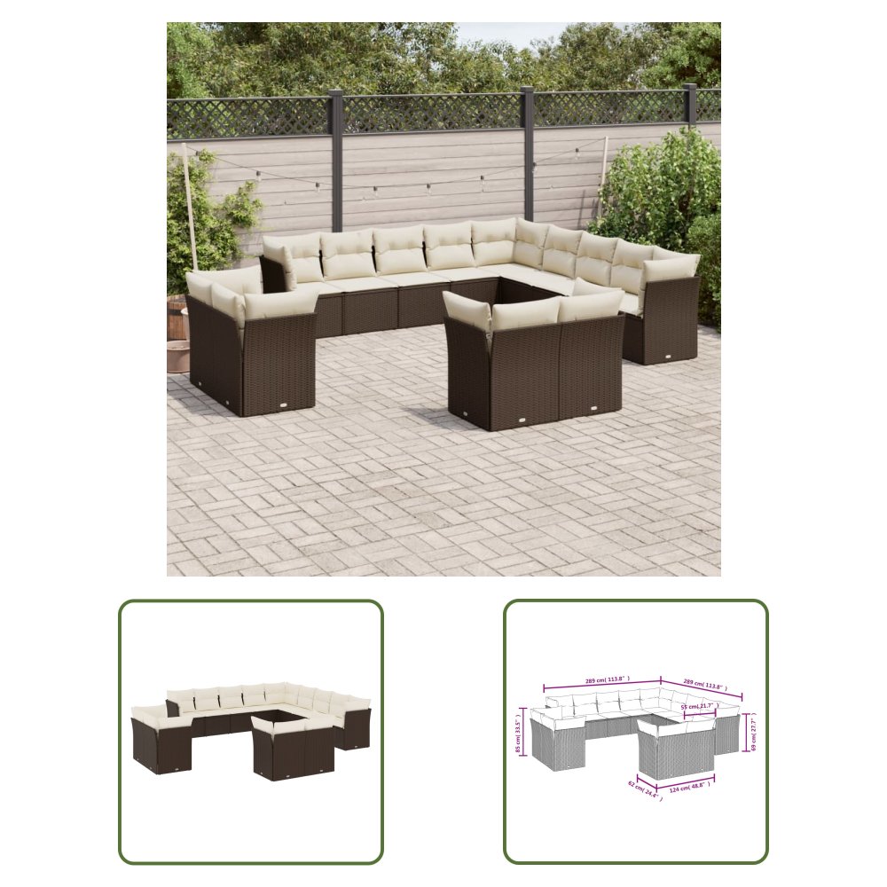 The Living Store 13-cz. zestaw mebli ogrodowych z poduszkami - brązowy polirattan - Sofa Ogrodowa