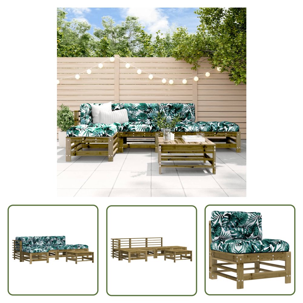 The Living Store 6-cz. zestaw mebli do ogrodu - z poduszkami - impregnowana sosna - Meble Ogrodowe
