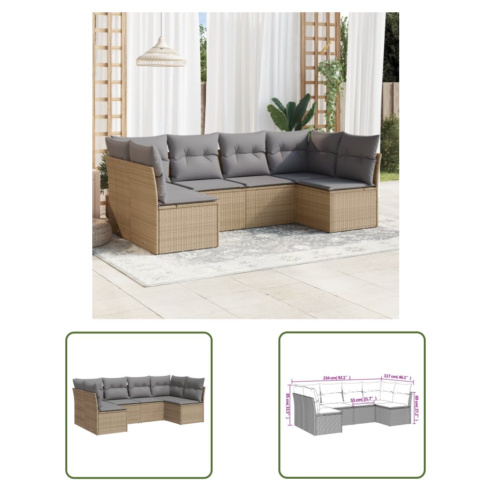The Living Store 6-cz. zestaw mebli ogrodowych z poduszkami - beżowy - polirattan - Sofa Ogrodowa