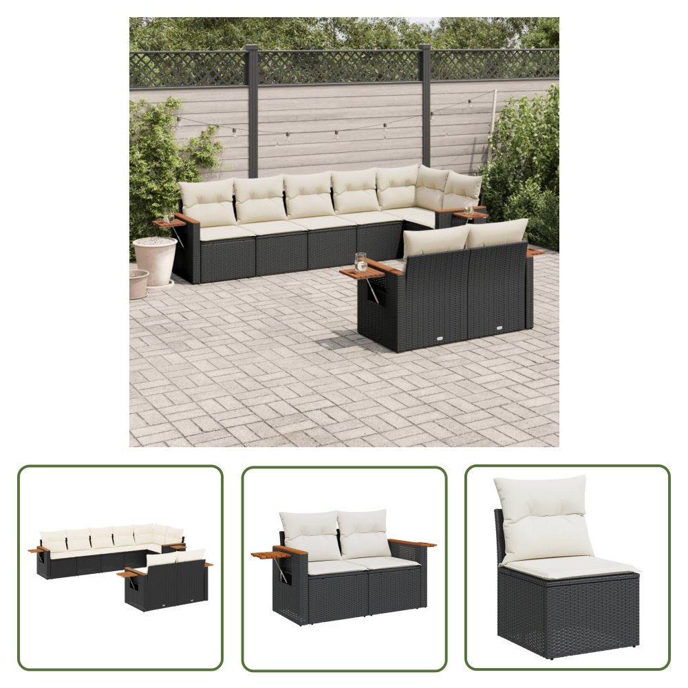 The Living Store 8-cz. zestaw wypoczynkowy do ogrodu - z poduszkami - czarny - Sofa Ogrodowa