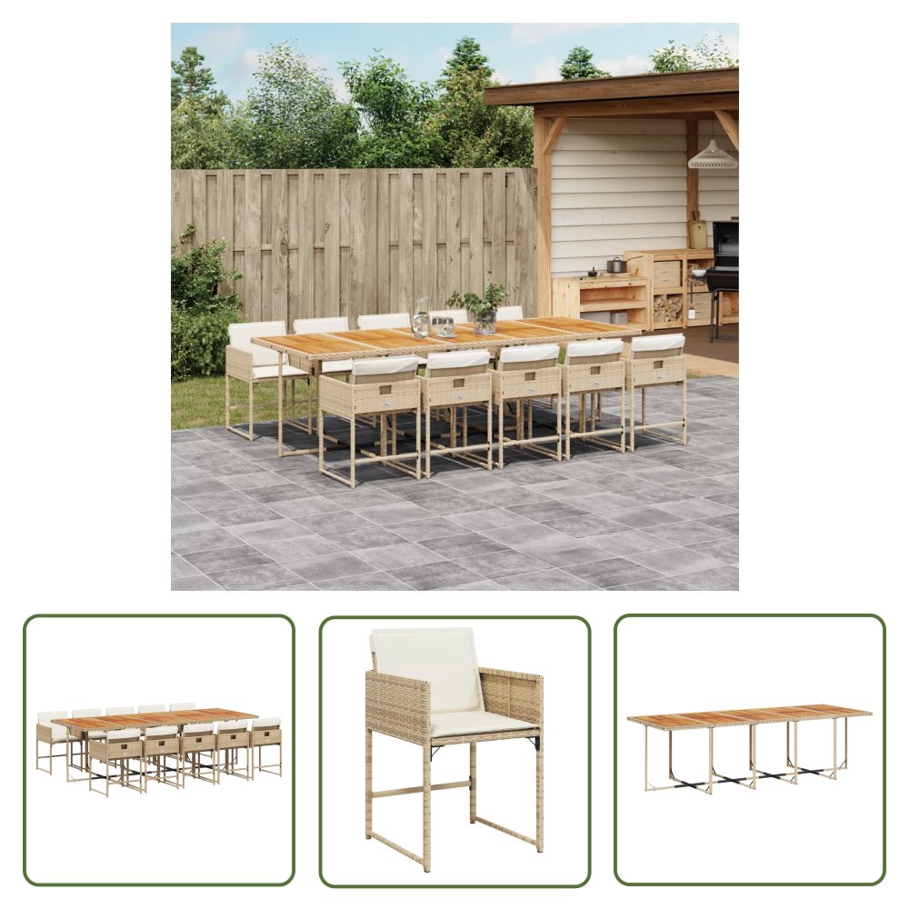 The Living Store 11-cz. zestaw mebli ogrodowych z poduszkami - beżowy - polirattan - Meble Ogrodowe