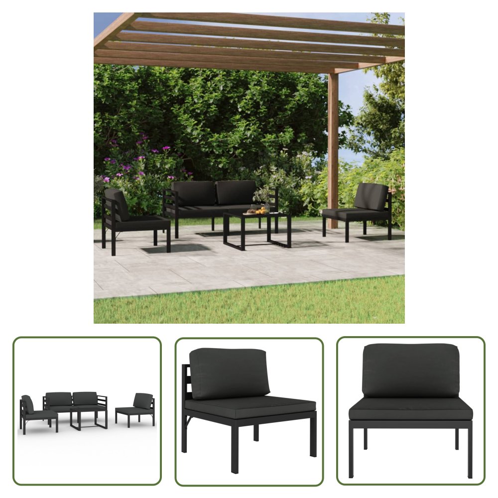 The Living Store 5-cz. zestaw mebli ogrodowych - poduszki - aluminium - antracyt - Zestaw Wypoczynkowy Do Ogrodu