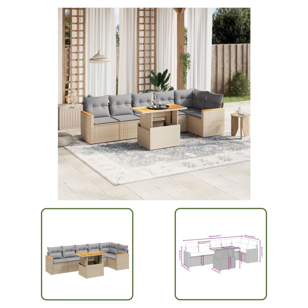 The Living Store 7-cz. zestaw wypoczynkowy do ogrodu - z poduszkami - beżowy - Sofa Ogrodowa