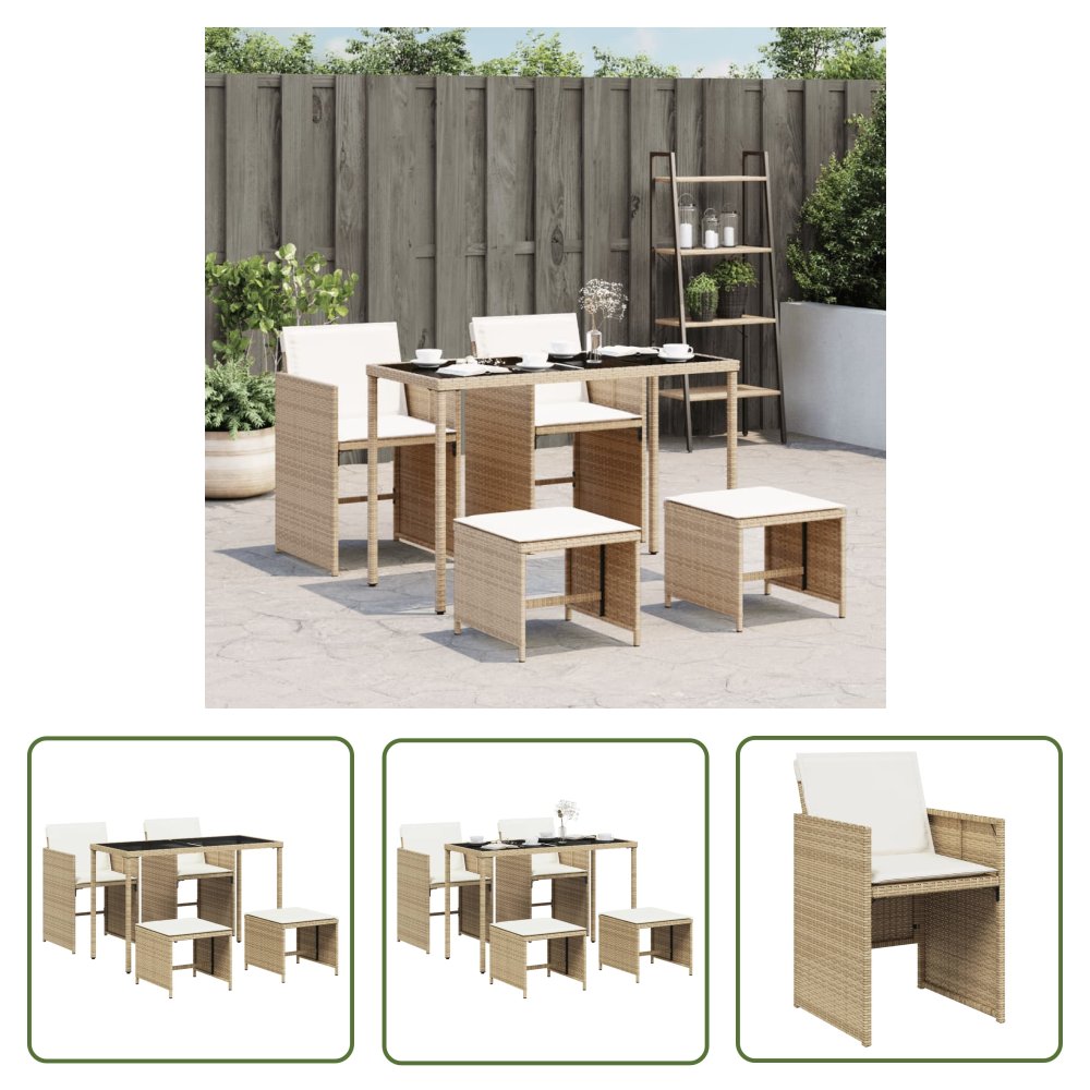 The Living Store 5-cz. zestaw mebli ogrodowych z poduszkami - beżowy - polirattan - Meble Ogrodowe