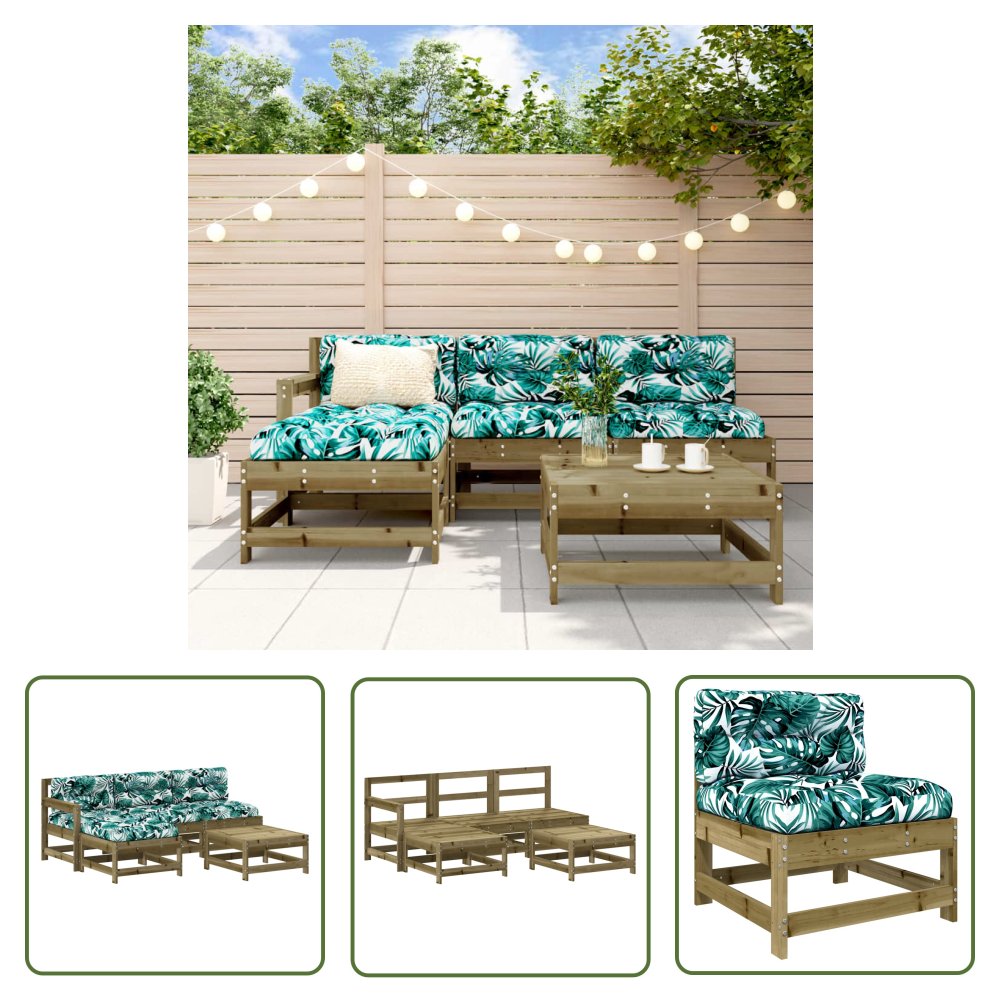 The Living Store 5-cz. zestaw mebli do ogrodu - z poduszkami - impregnowana sosna - Meble Ogrodowe
