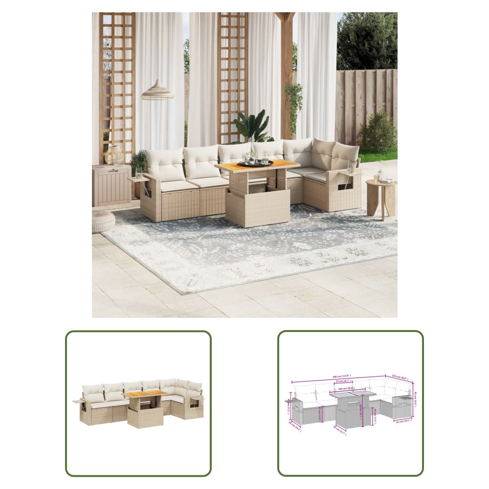 The Living Store 7-cz. zestaw wypoczynkowy do ogrodu - z poduszkami - beżowy - Sofa Ogrodowa